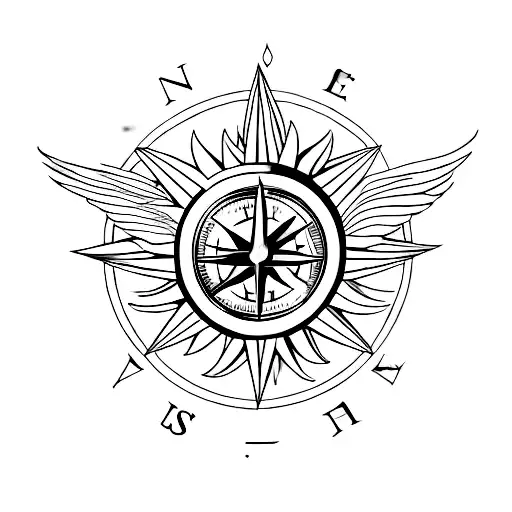 A Minimalist Tattoo Of A Compass With A Phoenix Rising From It