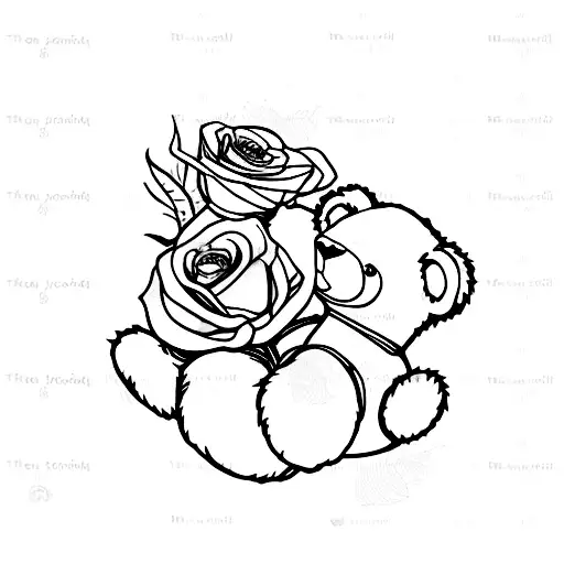 Teddy Bear Wrapped Hugging A Rose Stem