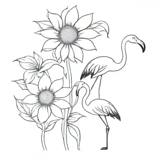 Sunflower And Flamingo