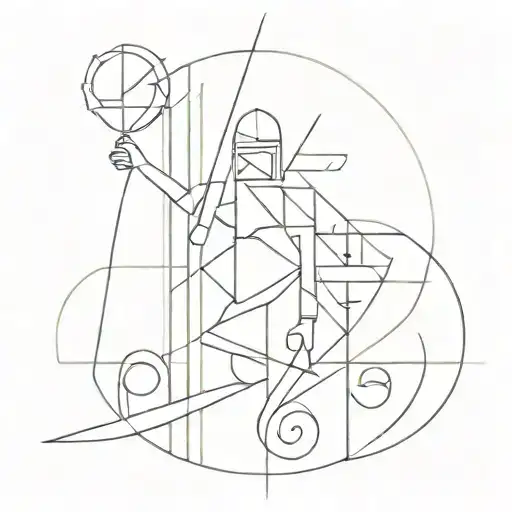 Abstract Design Combining Architectural Elements And Warrior Symbols