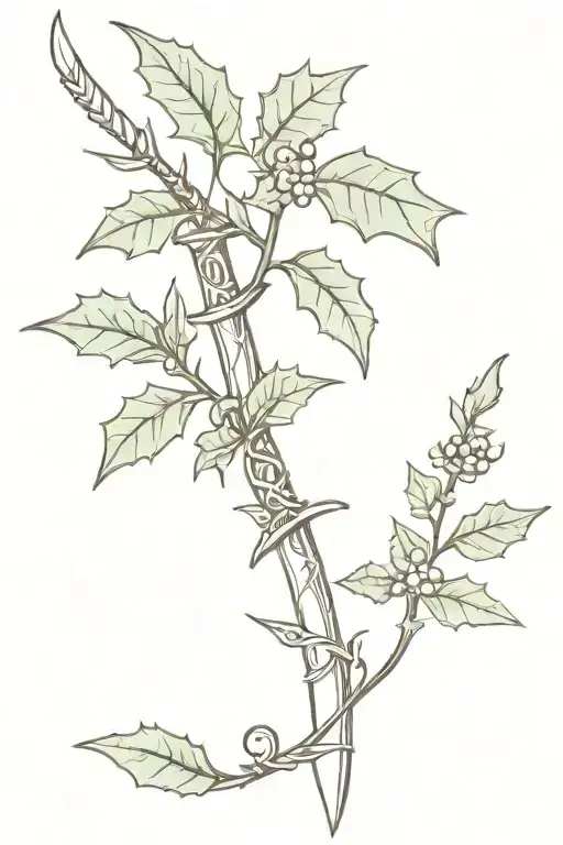 Holly And Ivy Plant Wrapped Around Sword