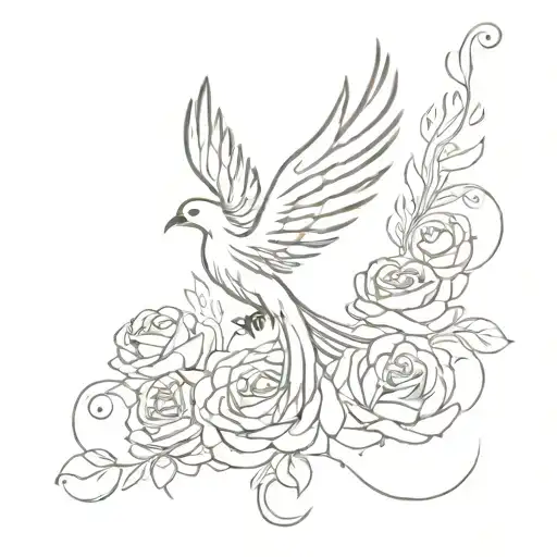 A Phoenix Rising From The Ashes Surrounded By Blooming Roses
