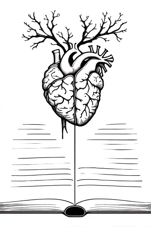 Half Anatomic Heart And Brain Above An Open Book