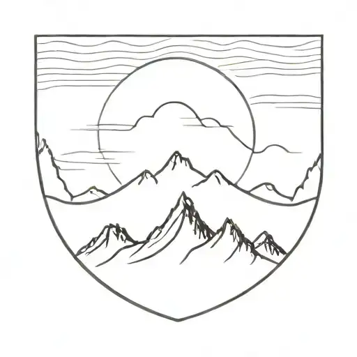 A Small And Delicate Wave Tattoo With A Mountain Silhouette In The Background