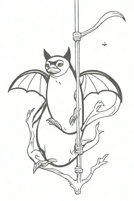 A Bat Using The Feet Of A Penguin To Hang Upside Down
