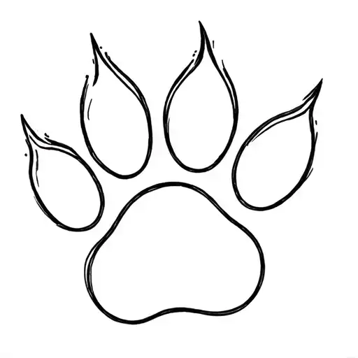 Dog Paw With Thin Outline Of Plant Ornament