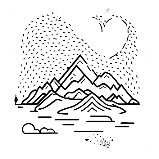 A Heart-shaped Mountain Range With A Small Hiker Climbing Towards Santiago