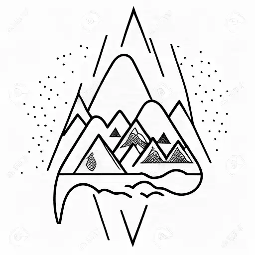 A Minimalist Tattoo Of A Mountain Range With A Film Strip Winding Through It