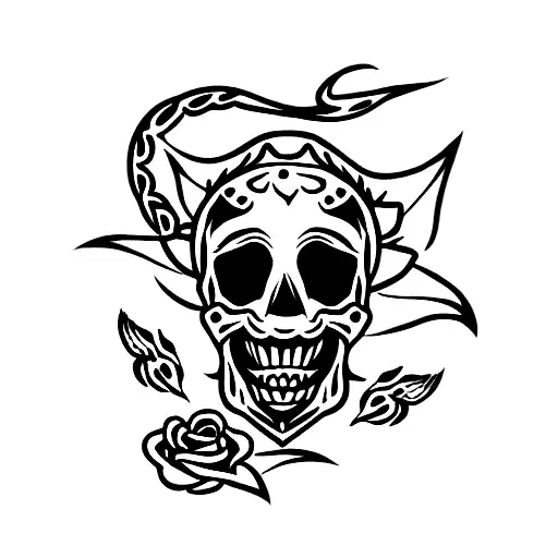 Skull With Roses And Dragons