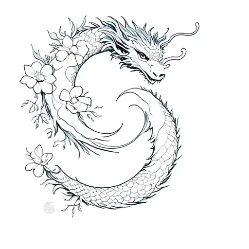 Chinese Dragon With Moon And Flower Hedera Helix