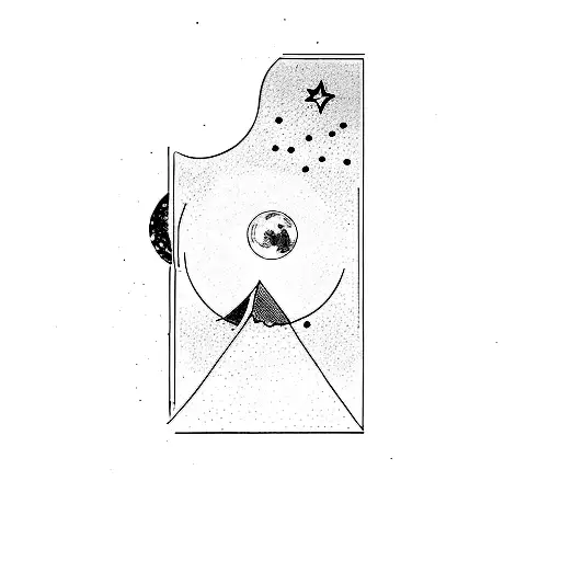 Moon Phase With Stars And Mountains Down Back