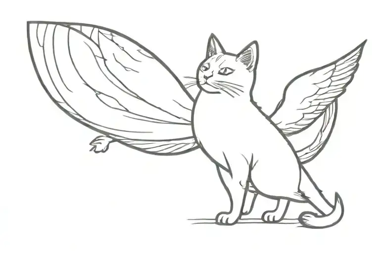 Cat Standing With One Feet On A Flying Bird With Open Wings