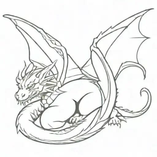 Dragon Sleeping With Open Wings Spread Wide