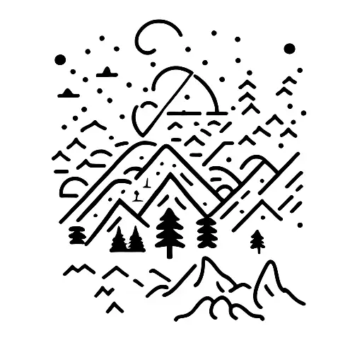 A Minimalist Tattoo Of A Silhouette Of A Hiker Against A Mountain Sunset