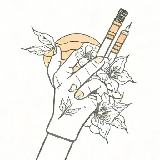 Cigarette With Flowers Surrounding Sunset Background