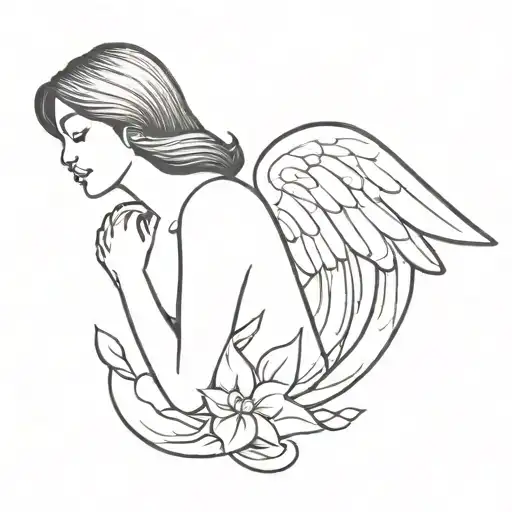 A Female Angel With Black Hair With A Purple Bird