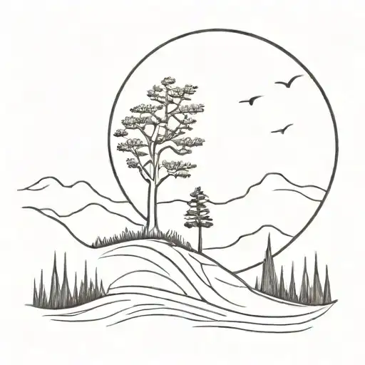 Crescent Moon And Cypress Tree