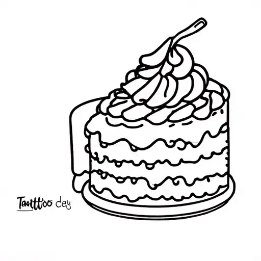 A Bold And Simple Black And White Coloring Page Featuring A Cake With Creem And Cherry