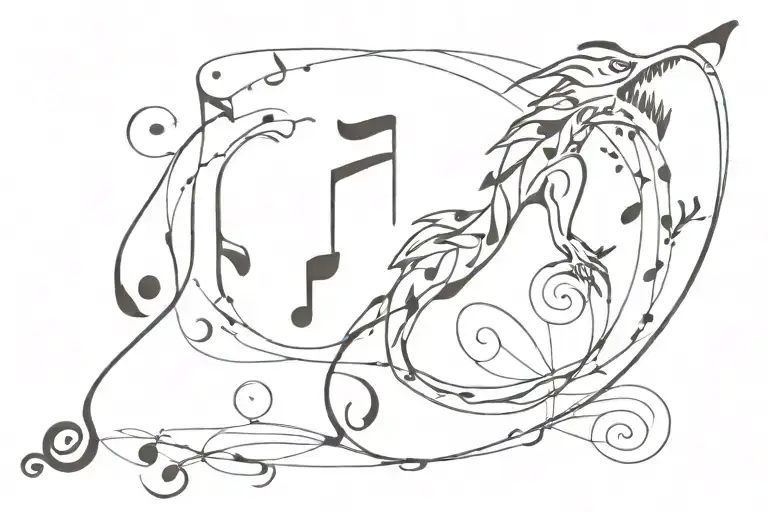 Dragon Breathing Out Music Staff With Floating Music Notes