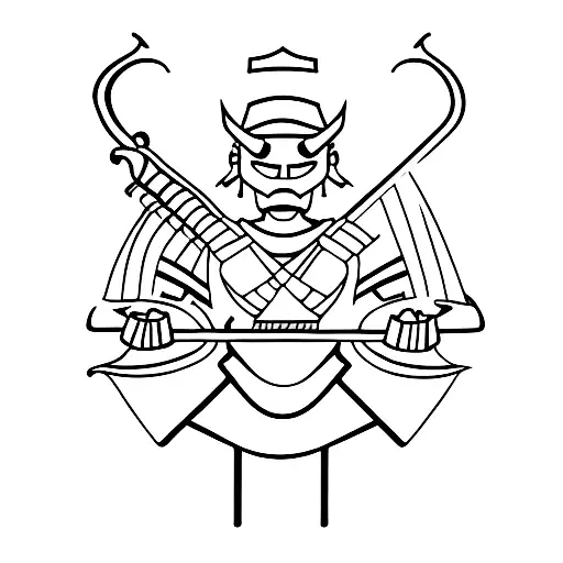 A Minimalist Tattoo Of A Samurai Warrior Holding A Guitar In A Heavy Metal Pose