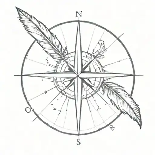 Compass Made Of Lines With Feathers Falling