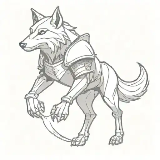 A Sketch-style Tattoo Of A Wolf In Armor Inspired By Medieval Knights