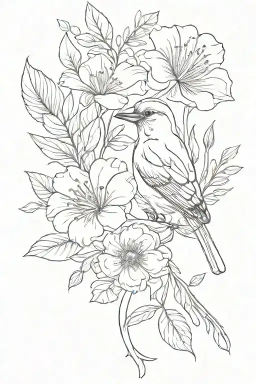 Tattoo For Parents With August Birth Flowers And A Jay Bird
