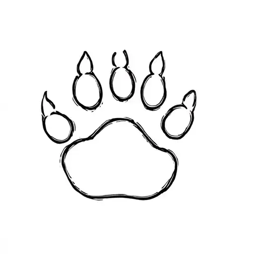 Dog Paw With Thin Outline Of Plant Ornament Like Veins Made
