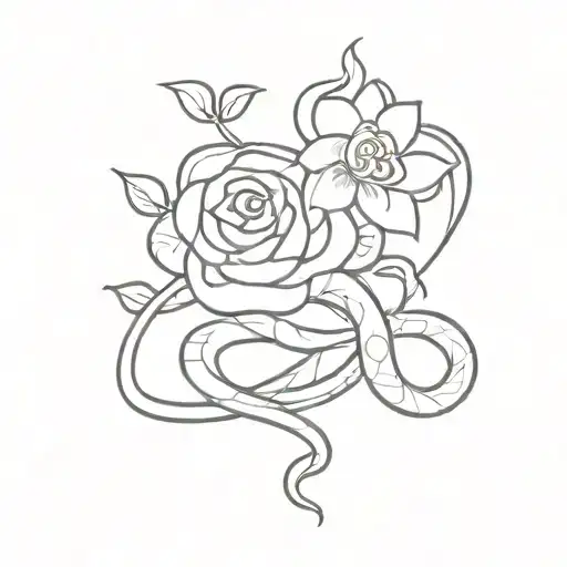 Two Snakes And Love And Flower