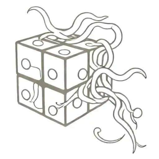 Tentacles Holding Rubiks Cube Line Drawing Style