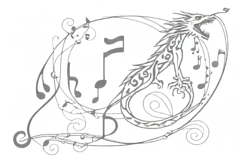 Dragon Breathing Out Music Staff With Floating Music Notes