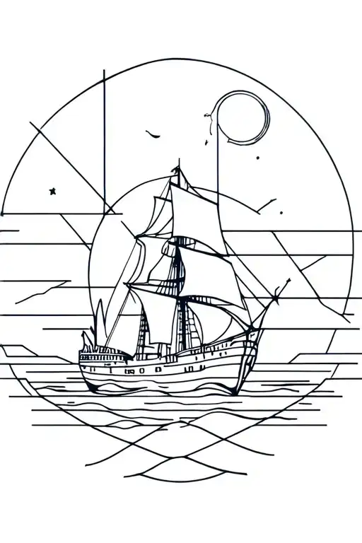 Old Ship And Geometric Shapes In The Background