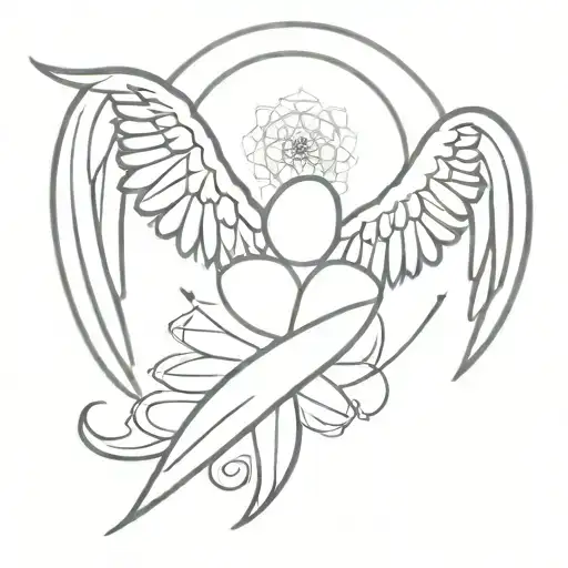 A Construction-themed Tattoo With Angel Wings And A Mandala Centerpiece