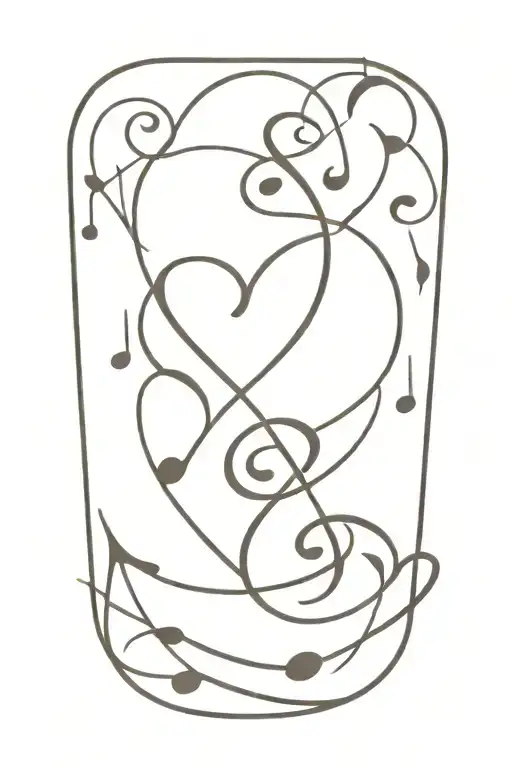 A Traditional Style Tattoo Featuring Musical Notes Intertwined With Symbols Of Love And Family