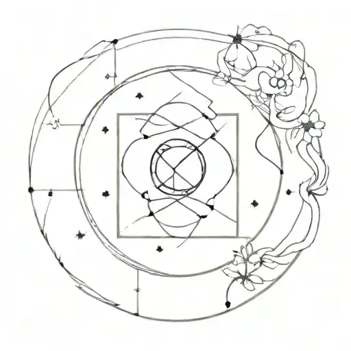 A Cosmic-inspired Tattoo Featuring The Zodiac Sign Cancer Intertwined With Elegant Reia Elements