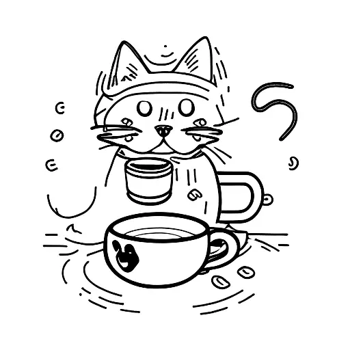 A Minimalist Tattoo Of A Cat And A Dog Sharing A Coffee Cup