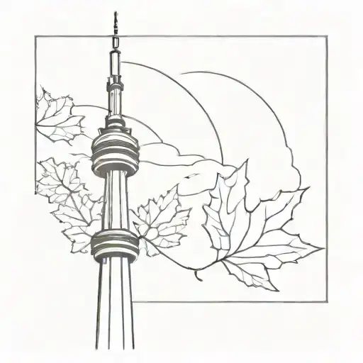 A Minimalist Design Of The Cn Tower With A Maple Leaf Incorporated Into The Structure