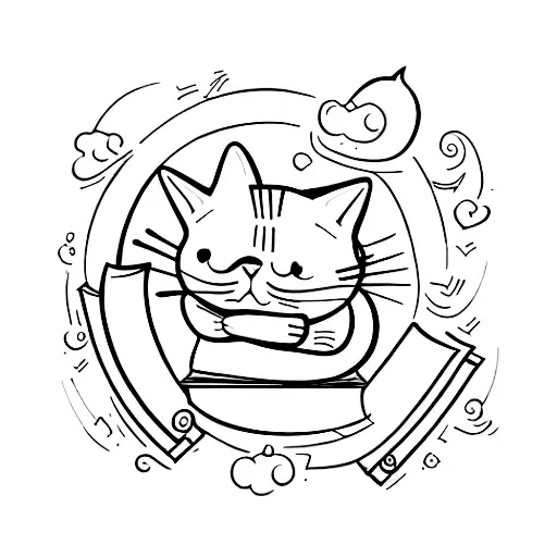 A Cat Curled Up On A Pile Of Books