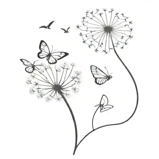 Dandelion And Butterflie Flying