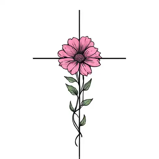 Cross With Julys Birth Flower Intertwined Fine Line