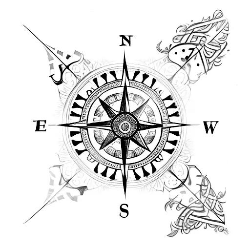 A Captivating Tattoo Of A Compass With Arabian Calligraphy Symbolizing The Journey Of Self-discovery