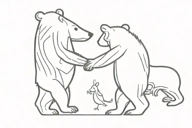Bear And Mouse Holding Hands