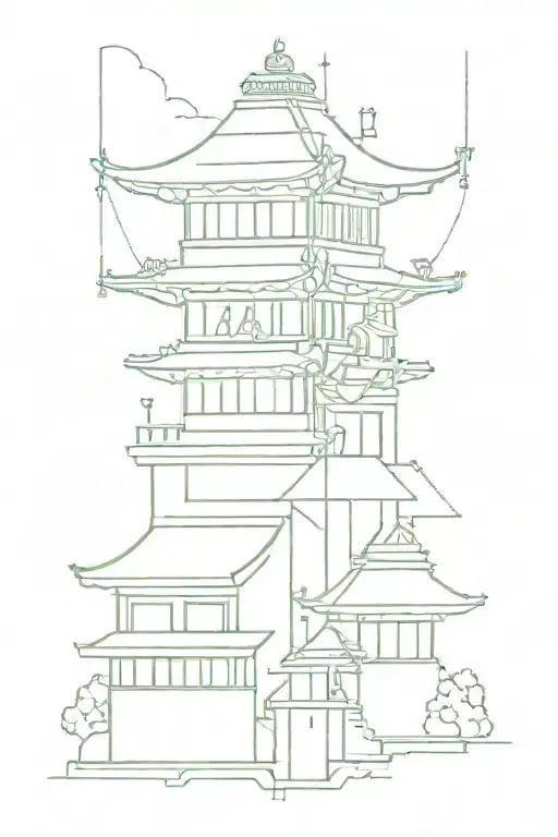 A Tattoo Featuring A Fusion Of Kathmandu Architecture And Gaming Aesthetics