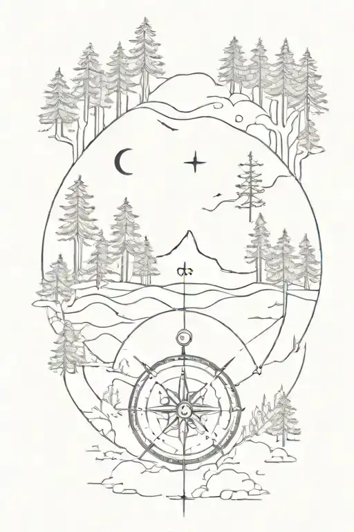 Compass In Forest Landscape