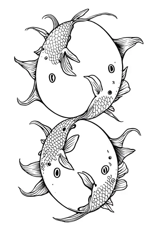 Two Yin Yang Koi Fish Swimming Alongside