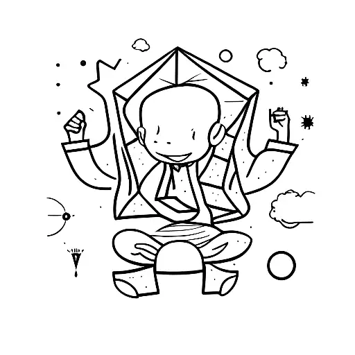 Little Person Tapping Their Head Repeatedly In A Fine Line Design