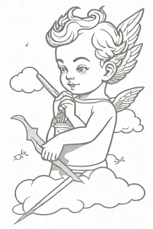 Cherub Head And Arms On Cloud With Dagger Behind