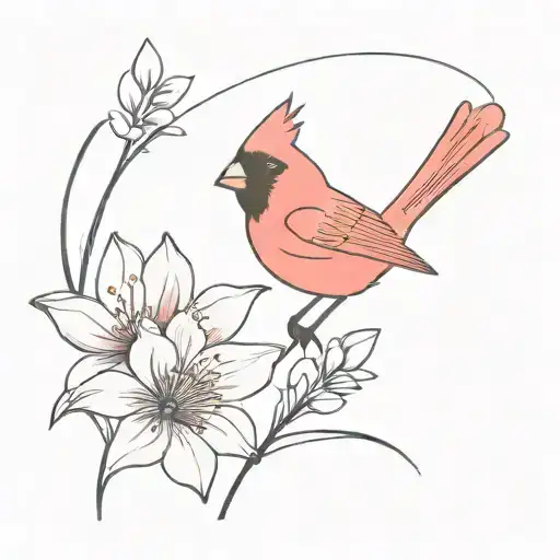 Red Cardinal And Cosmo Flowers