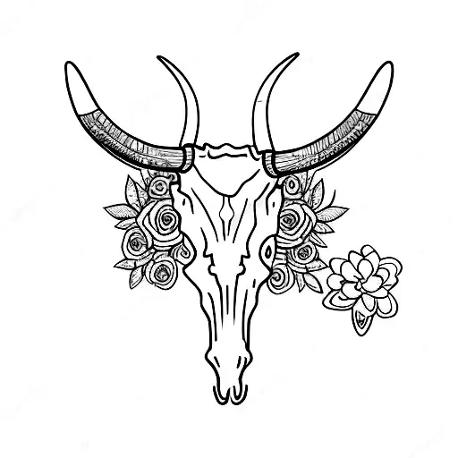 Long Horn Cow Skull With Flowers