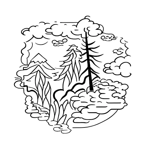 A Minimalist Tattoo Of A Hiking Trail Winding Through A Forest